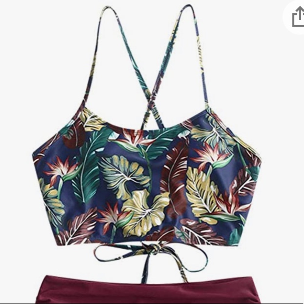 Zaful Bikini Tankini Crisscross Top Size Small